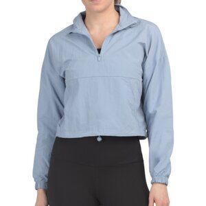 NEW 90 DEGREE BY REFLEX Woven Spring Peak Crop Half Zip With Cinch Toggle Hem